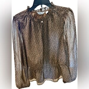 Lands' End Brown and Black Leopard Print Sheer Blouse